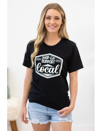 Black Shop and Eat Local Graphic Tee